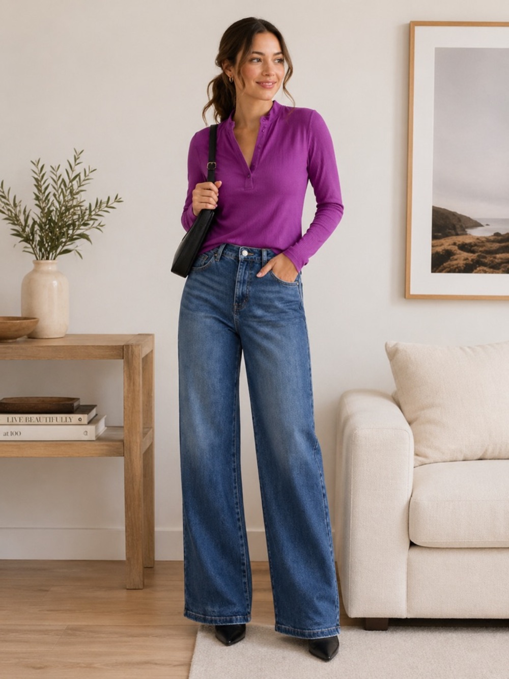 Mica Denim Wide Leg Jeans High Rise Stretch Blue Wash